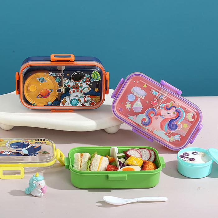 700mI童趣分格密封餐盒(配PP叉勺+沙拉碗150